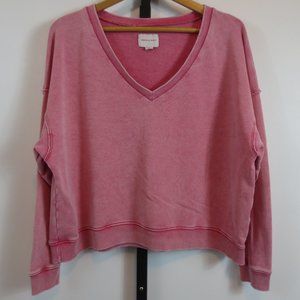 American Eagle V-Neck Oversized Sweatshirt Womens SIze XS Pullover Pink